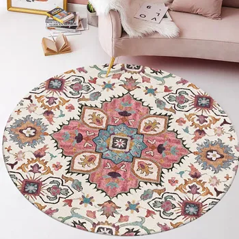 

American Style Round Rug Carpets for Living Room Bedroom Anti Slip Office Chair Tatami Floor Mats Floral Balcony Home Round Rugs