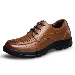 Новые стильные летние дышащие туфли из натуральной кожи мужские деловые туфли-оксфорды Модные черные мужские туфли на плоской подошве