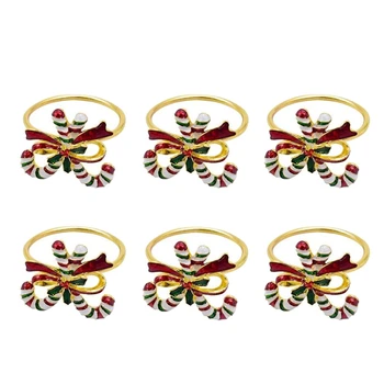 

6 Pack Napkin Rings for Table Wedding Receptions, Christmas, Thanksgiving and Home Kitchen for Casual or Formal (Candy)