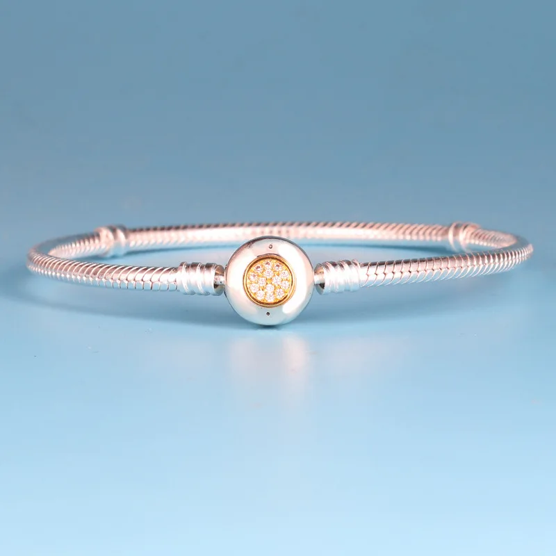 

Authentic 925 Sterling Silver Moments Two-Tone Signature Bracelet Fit European Charm Original Pan Bracelet For Women DIY Jewelry