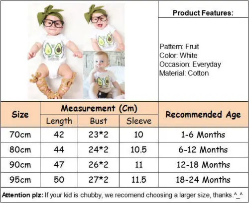 Хлопковая одежда для новорожденных девочек и мальчиков; боди; комбинезон с принтом авокадо; детская одежда для девочки с короткими рукавами