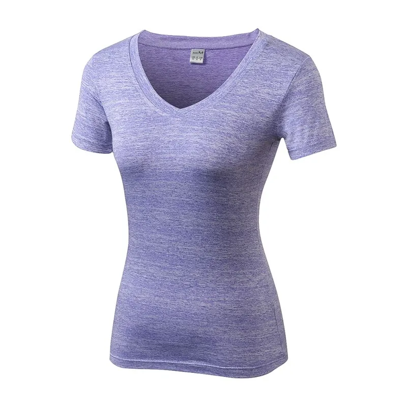Balight женская летняя компрессионная Спортивная Беговая футболка с v-образным вырезом эластичная быстросохнущая йога беговая короткий узкий Топ - Цвет: Фиолетовый