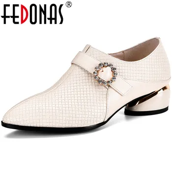 

FEDONAS Rhinestone Side Zipper Genuine Leather Women Shoes 2020 Spring Summer High Heels Pumps Casual Office Lady Shoes Woman
