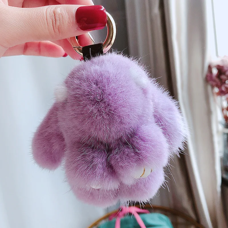 Игрушечный Кролик, подвеска из меха норки, милый женский брелок для машины, сумки, ключей, плюшевый шарм, роскошный брелок для ключей для женщин - Цвет: Purple