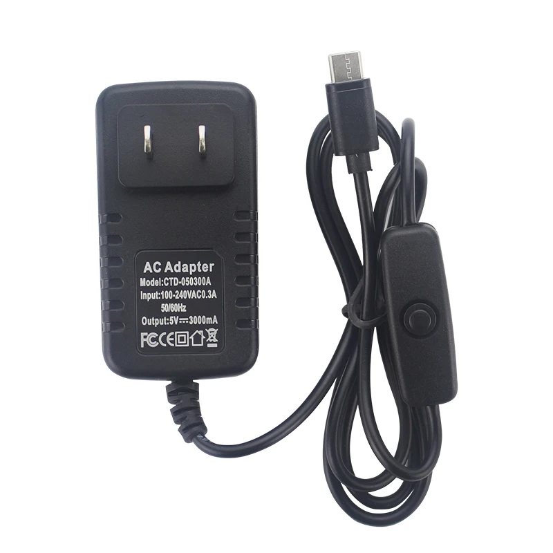 Для Raspberry Pi 4 4b 5v 3a Питание Зарядное устройство AC адаптер USB-C кабель с функцией