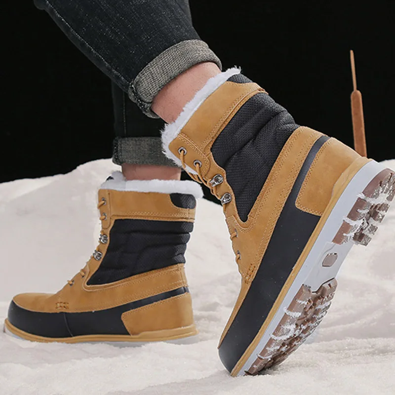 Зимние мужские ботинки; водонепроницаемые; искусственная кожа; утолщенные; нескользящие; высокие ботинки; TC21