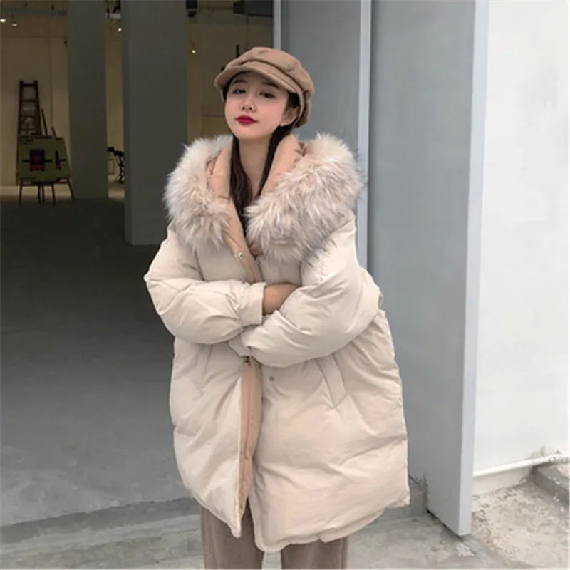 apricot Женские куртки на осень и зиму, Повседневная парка с капюшоном и большим меховым воротником, женская теплая верхняя одежда V1132 - Цвет: apricot