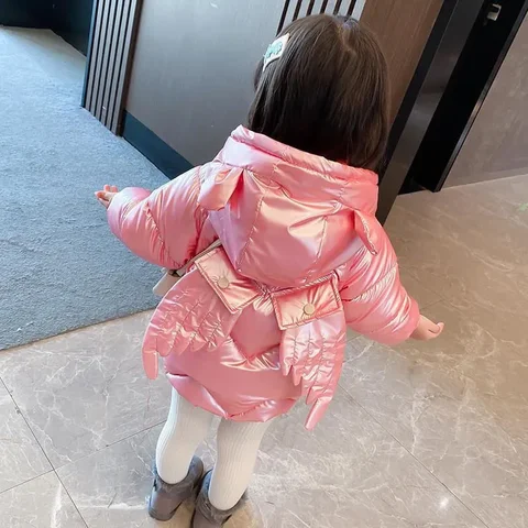 Jackets Baby Girls Zipper Winter Hooded Clothes, New 2022 Shiny Wings Down Cotton Winter Baby Girl Waterproof Coat