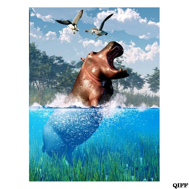 

Hippo 5D Round Shaped Diamond Painting Embroidery Needlework Rhinestone Crystal Cross Craft Stitch Kit
