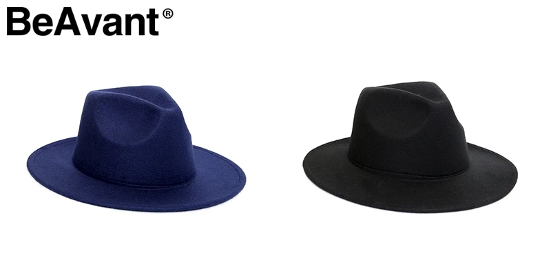 BeAvant широкоугольная шерстяная Фетровая Шляпа Fedora женская элегантная осенне-зимняя шляпа от солнца винтажная Дамская Черная джазовые шляпы уличные шапки