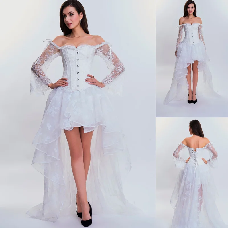 Sexy Steampunk Corset Dress Women's Medieval Victorian Gothic Lace Bustiers Corset+ Irregular Skirt Wedding Party Corset Dress