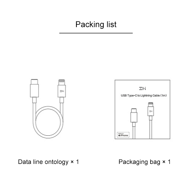 Xiaomi ZMI type-C/USB-C до 8 контактный кабель для зарядки, длина: 1 м