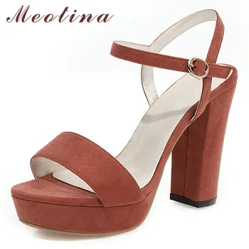 

Meotina Sandals Women Platform Super High Heels Shoes Female Round Toe Square Heel Ladies Sandals Summer Pink Red Large Size 43