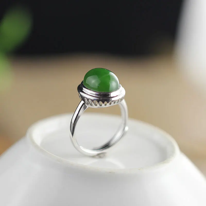 

100% S925 Silver Jewelry Lady Hetian Jasper Ring