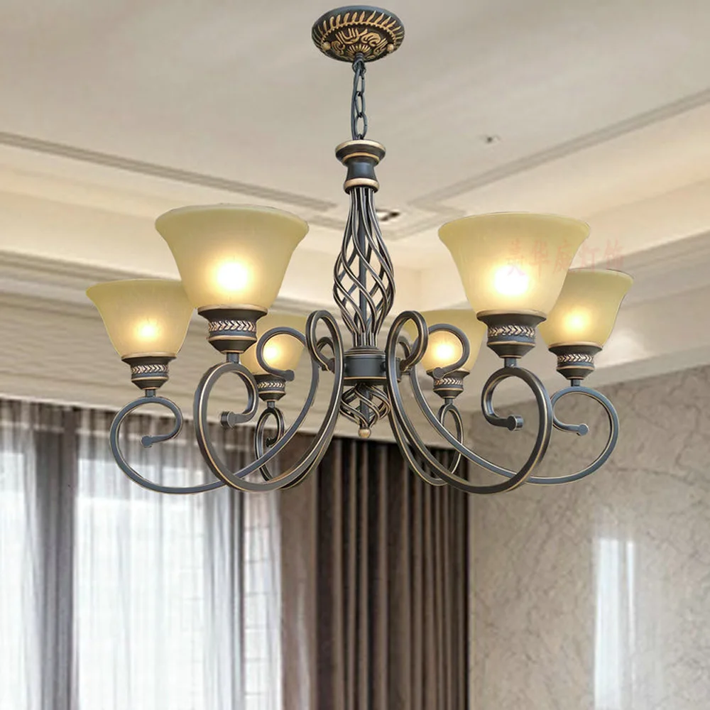 

110V/220v E27 Wrought Iron Chandelier Suspension Antique Led Vintage Home Room Decorating Lighting Chandeliers