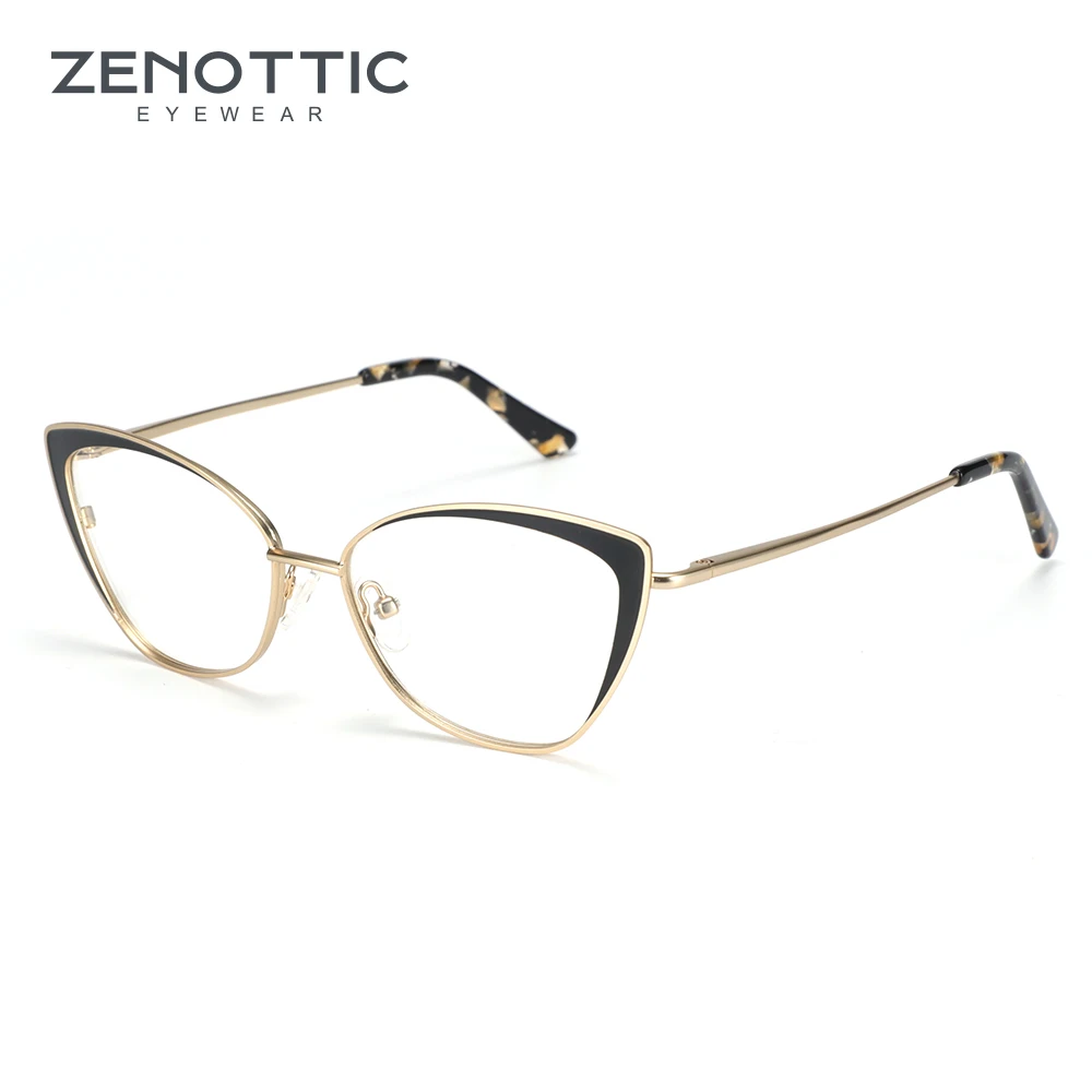 ZENOTTIC, женские титановые металлические оправа для очков в стиле кошачьи глаза, фирменный дизайн, модные очки для близорукости, оптические очки по рецепту - Цвет оправы: GOLD