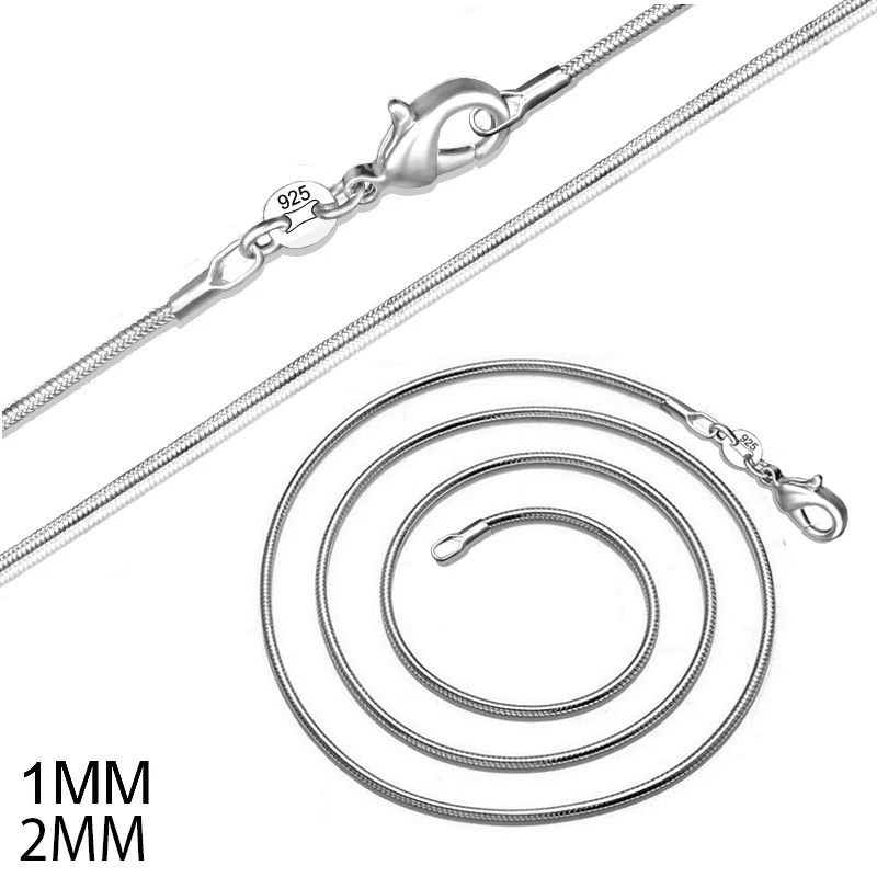 50pcs/Lot Bulk 1MM 2MM Silver Plated Smooth Snake Chain Choker Necklace For Women Fashion Jewelry in Wholesale 16-30 inches