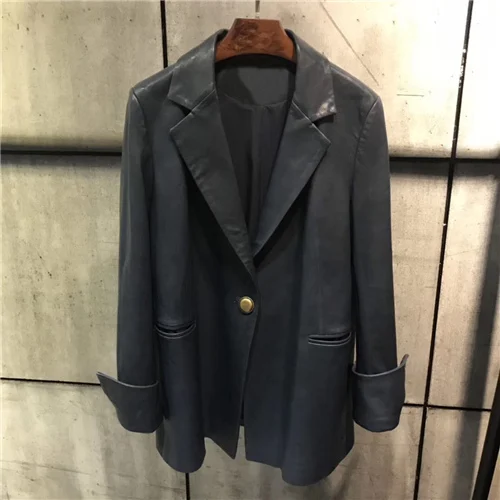 Navy coat Фабричная куртка из натуральной кожи, женский дизайн, костюм, юбка, комплект, женский воротник, овчина, мотоциклетная куртка - Цвет: Navy coat