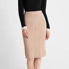 Осенняя и зимняя женская трикотажная юбка, женская трикотажная юбка с эластичной талией и высокой талией, ретро вязаная юбка