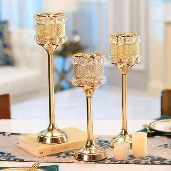 

Gold Candle Holders Crystal Dinner Romantic Wedding Table Centerpieces Nordic Candelabros Centro De Mesa Home Decoration MM60ZT