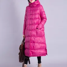 Зимняя куртка женская длинная пуховая Парка женская s 90% белая пуховая куртка ультра легкое пуховое пальто с капюшоном женское теплое Свободное пальто