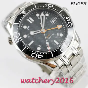 

NEW 41mm Bliger Sterile Black Dial Rotating Ceramic Bezel Date steel Case Luminous Sapphire GMT Automatic Movement men's Watch