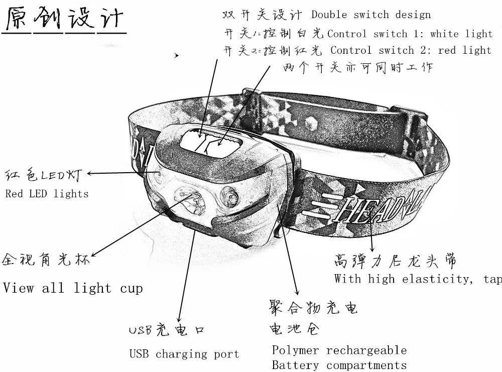Два переключателя, 5 Вт, 800 люмен, мощный светильник, водонепроницаемый, для улицы, для ночного бега, для прогулок, светодиодный, для улицы, налобный фонарь, головной светильник, лампа для вспышки, светильник