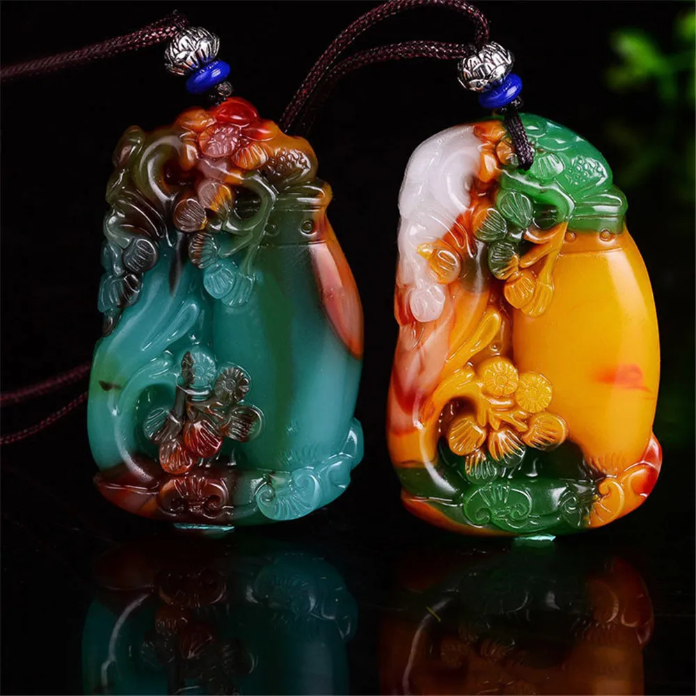 Xinjiang Gobi Seven-color Jade Hand-carved Flower Vase Pendant Safety Ruyi Colorful Female Necklace Dropship | Украшения и