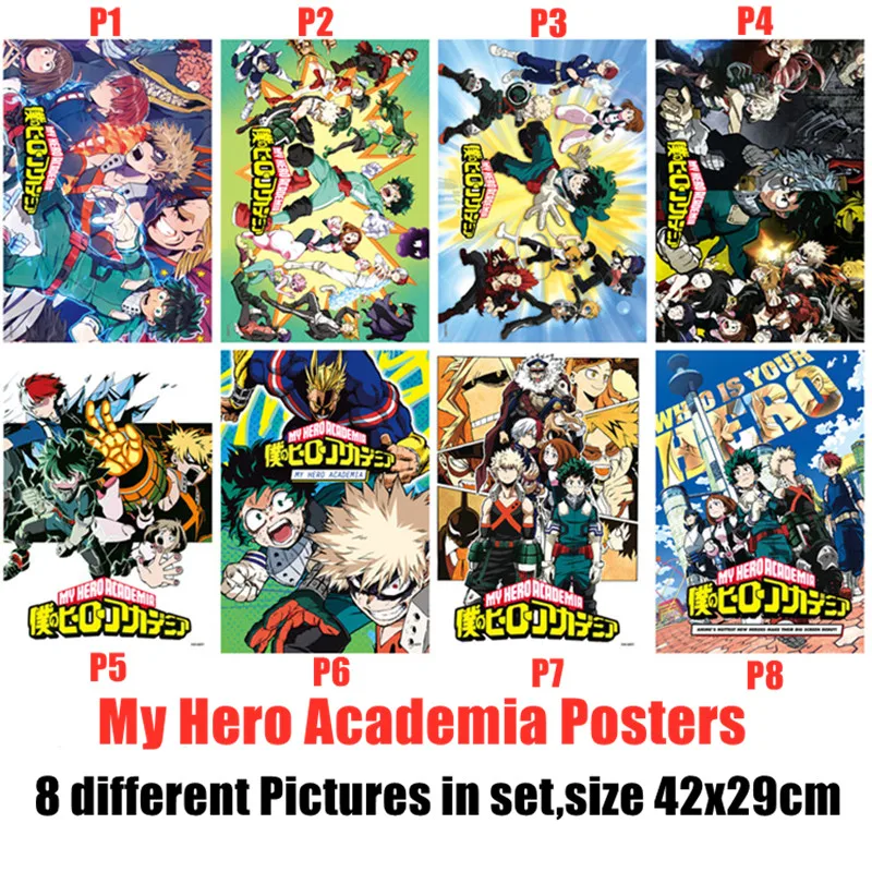 8 шт./лот Boku no hero Академия новейший аниме тиснение видео игры плакат Размер 42x29 см