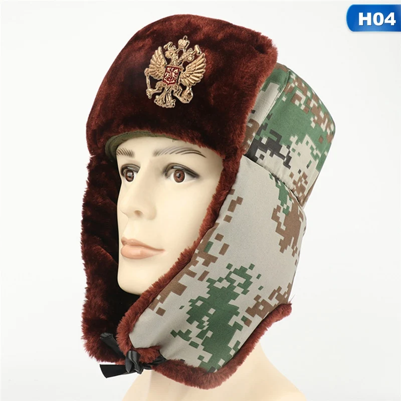 H04 Значок Советской Армии, русский Бомбер, шапка пилота, Ловца пилота, шапка пилота, зимняя хлопковая шапка, наушники, снежная шапка, шапка - Цвет: H04