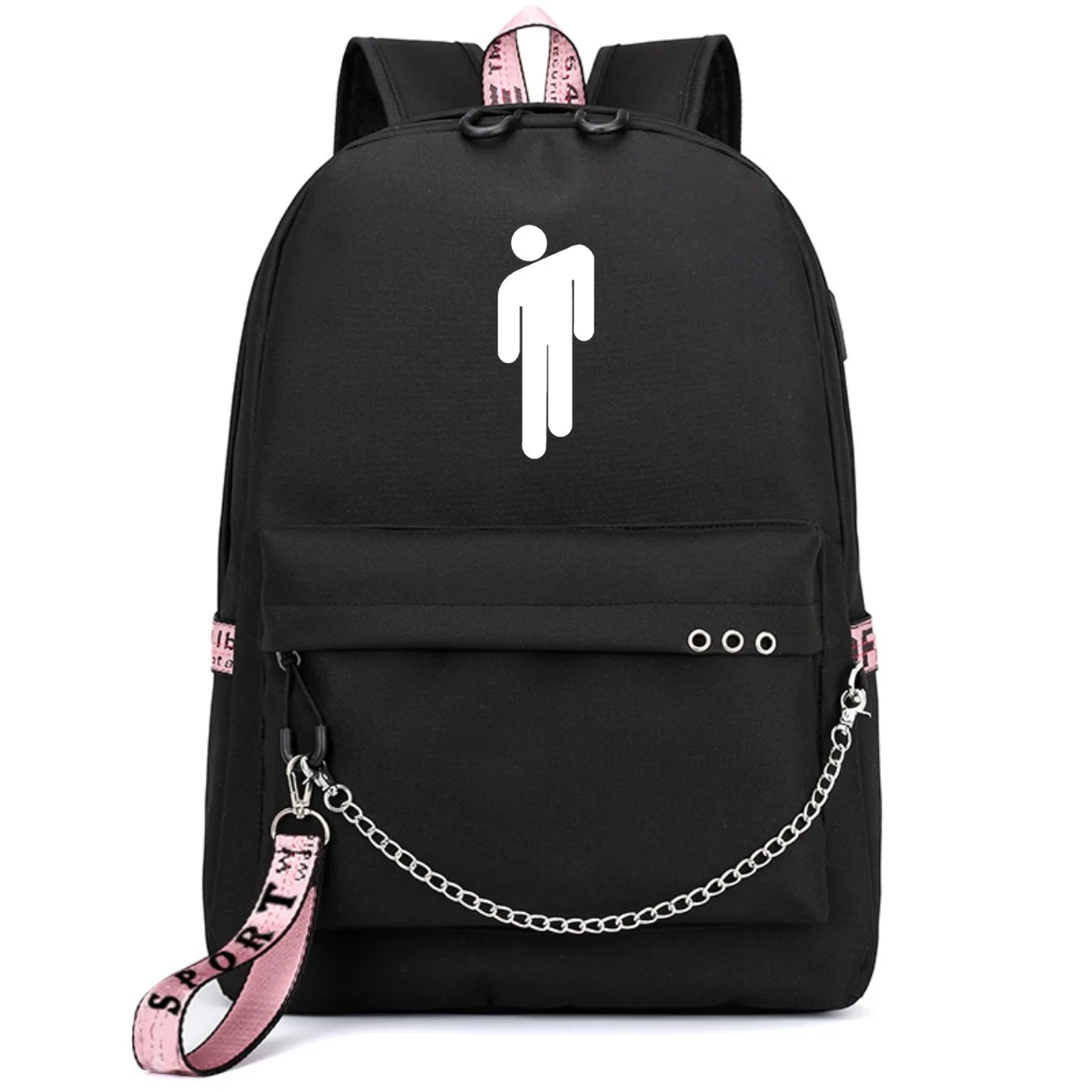 Горячая Billie Eilish Рюкзак Школьные сумки kpop Mochila дорожные сумки ноутбук рюкзак с цепочкой наушники с USB портом - Цвет: 2