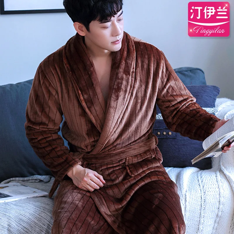 mens fleece pajama pants Men Winter Warm Flannel Robe Nightwear Thick Kimono Bathrobe Male Printed Flowers Sleepwear Home Soft Coral Fleece Dressing Gown men's pajama sets Men's Sleep & Lounge