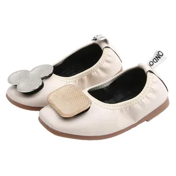 

2020 Fashion New Girls Shoes Slip on Flat Metal Ballet Flats Baby Princess Shoes Soft Party Shoes Toddlers Non-slip Boat Shoes