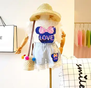 

Toddler Kids Baby Girl Clothes Sets Sequin Cute Animals Print Top T-shirt Short Pants 2pcs Summer New Casual Outfit 2-7Y