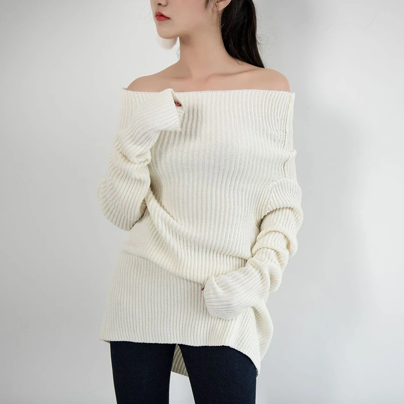 TWOTWINSTYLE-Off-Shoulder-Sweater-Female-Slash-Neck-Batwing-Sleeve-Knitting-Pullover-Jumpers-Women-2019-Spring-Fashion (2)