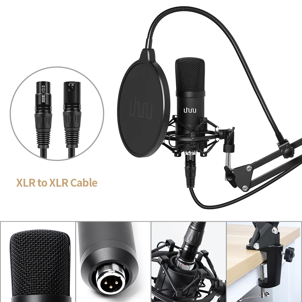 UHURU XLR конденсаторный микрофон профессиональный студийный кардиоидный микрофон комплект Подкаст потоковый микрофон для трансляции YouTube записи
