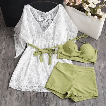 

Sexy Bathing Suit Women Swimsuit Closed Female Separate Fused Korea Push Up Plus Size Three Piece Bikini Smock Xxxl Woman Print