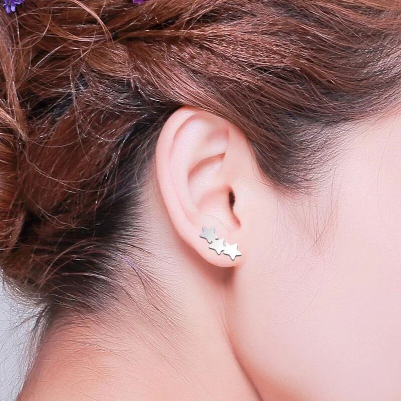 Jisensp NEW Fashion 3 Star Earings Black Stainless Steel Stud Earrings for Women Cute Minimalist Jewelry Earing oorbellen Brinco