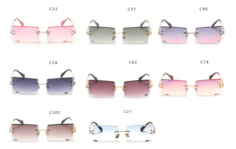 47157 Small Rectangular Frameless Trimming Fashion Street Shooting Sunglasses UV400