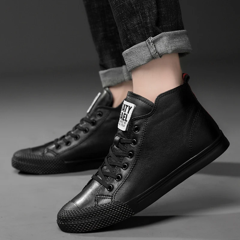 Мужские ботинки из натуральной воловьей кожи черные или белые ботильоны на