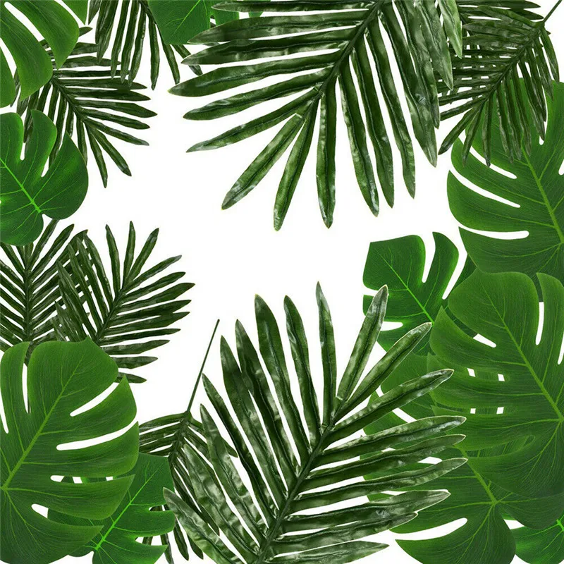 36 Pcs Artificial Palm Leaves Tropical Plant Faux Leaves Luau Party Decoration Green Plants Greenery Wedding Party Decor Sets
