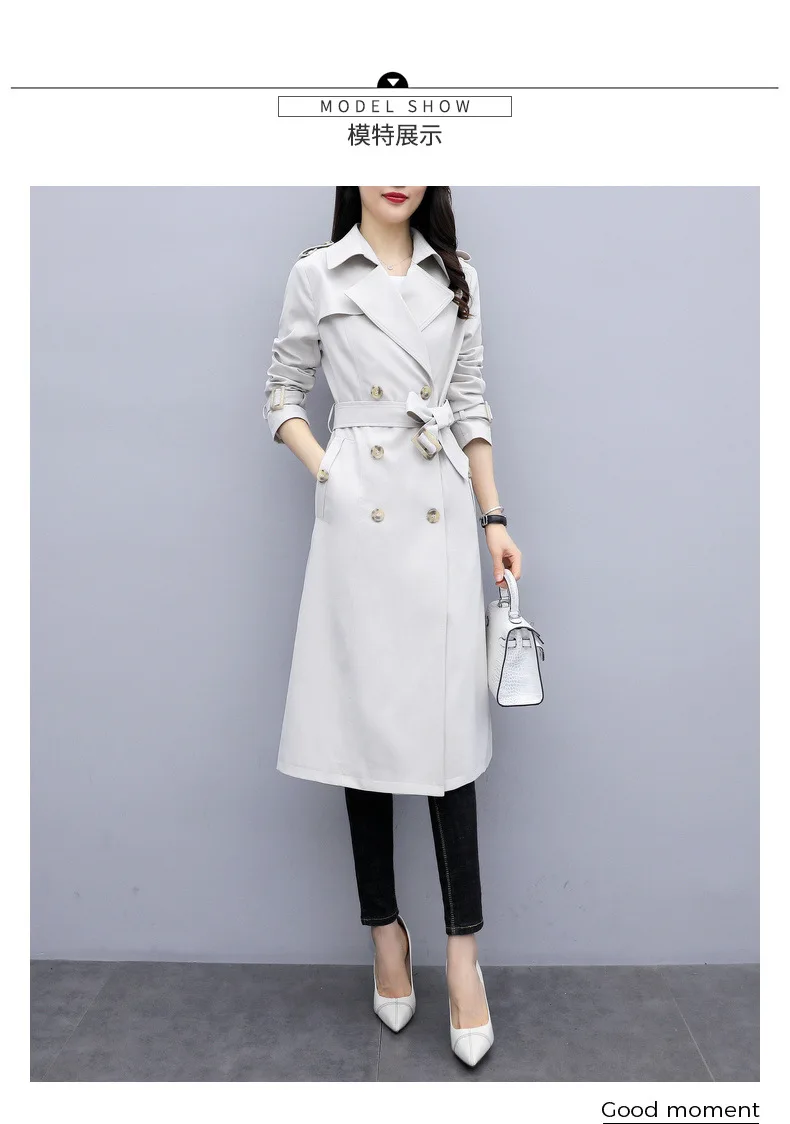 WOMEN'S Windbreaker Spring And Autumn New Style Korean-style Gray Popular Long over-the-Knee Waist Hugging Slimming Coat Wo