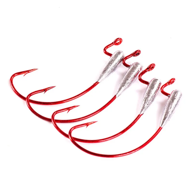10 pcs 4/0 2g /3.5g Weighted Worm Hook Carbon Steel Offset Curved Shank  Barb Wide Gap Fishing Hooks for Soft Plastic Baits