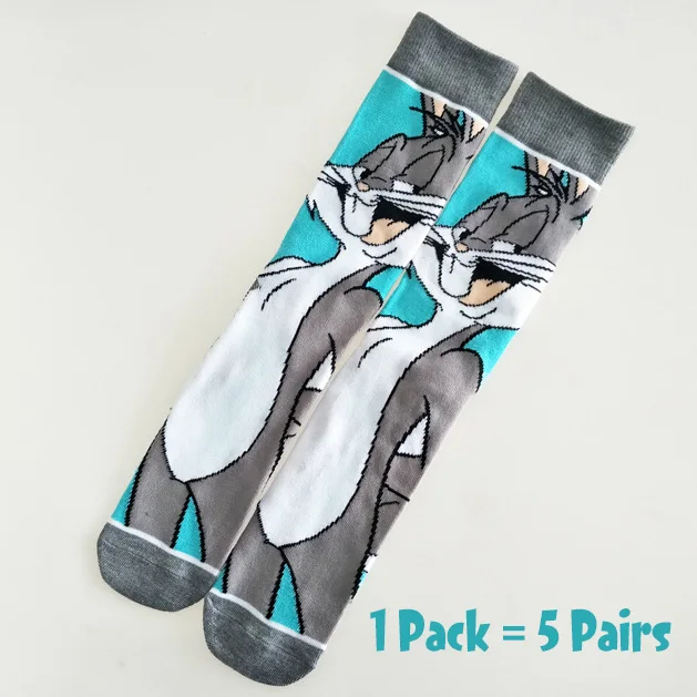 5 Pairs-5 5 пар/упак. с кроликом из мультфильма детские носки Повседневное в стиле «хип-хоп» творческий мягкие удобные Смешные новинки Для мужчин, хлопковые носки, Calcetines Hombre смешной - Цвет: 5 Pairs-5