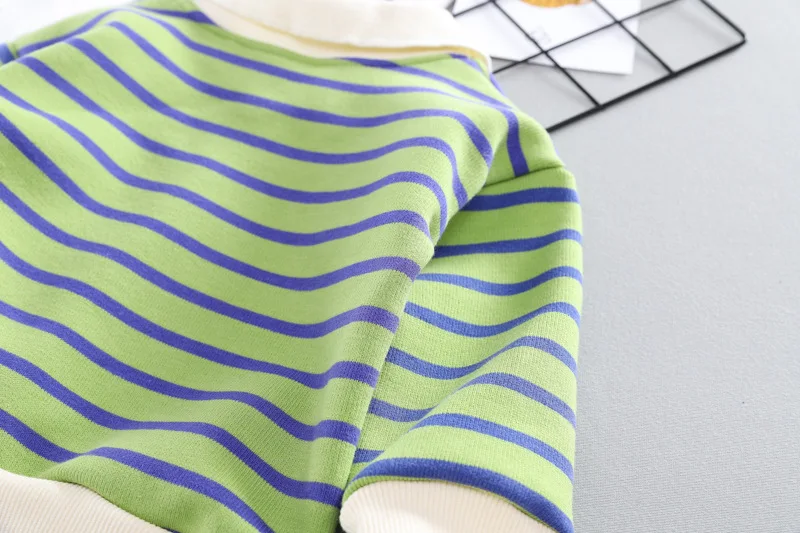 explosion models fashion casual autumn and winter children's lapel striped sweater long sleeve suit plus velvet two-piece