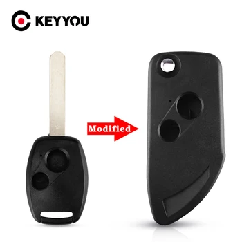 

KEYYOU 2 Buttons Case Replacement For Honda Accord CRV FR-V CR-V Civic Pilot CITY Jazz 2007 Flip Folding Modified Key Shell Fob