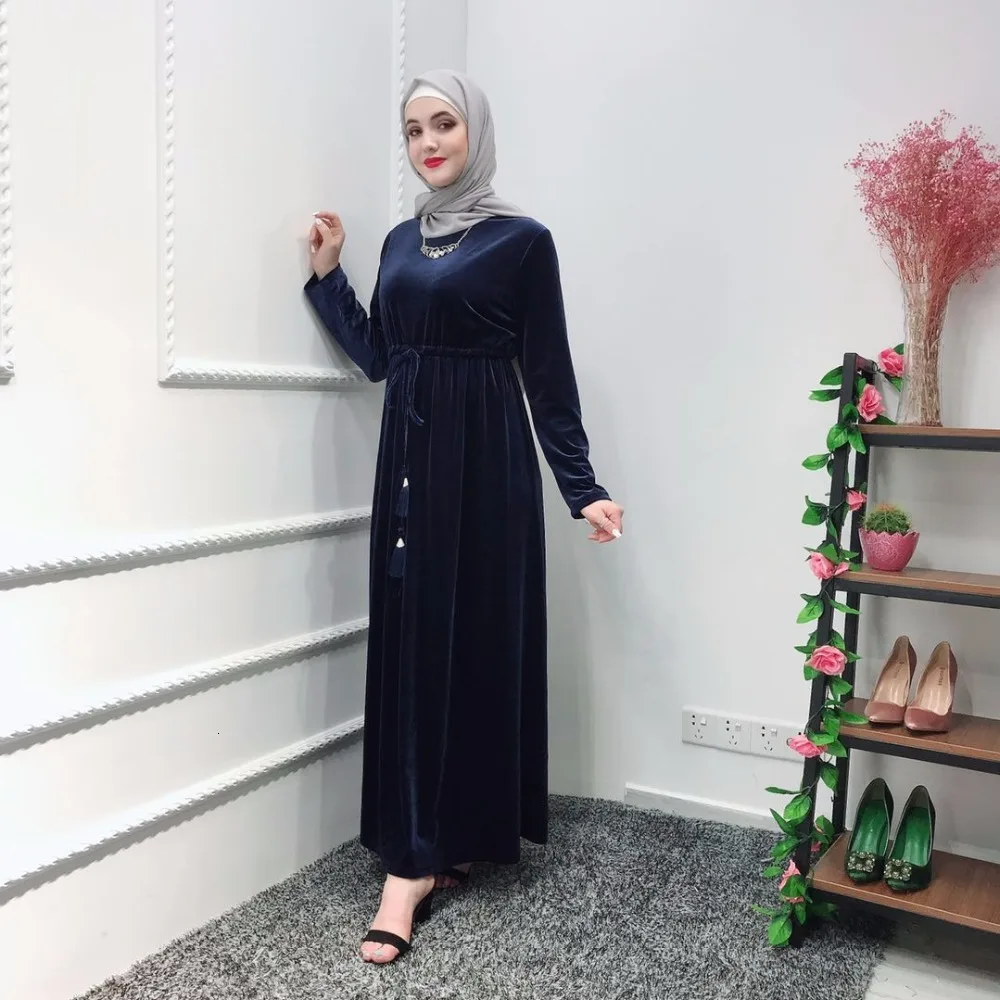 Элегантные мусульманские бархатные abaya Длинные платья кардиган кимоно длинный халат Платья Туника Jubah Ближний Восток Рамадан Арабская Исламская одежда