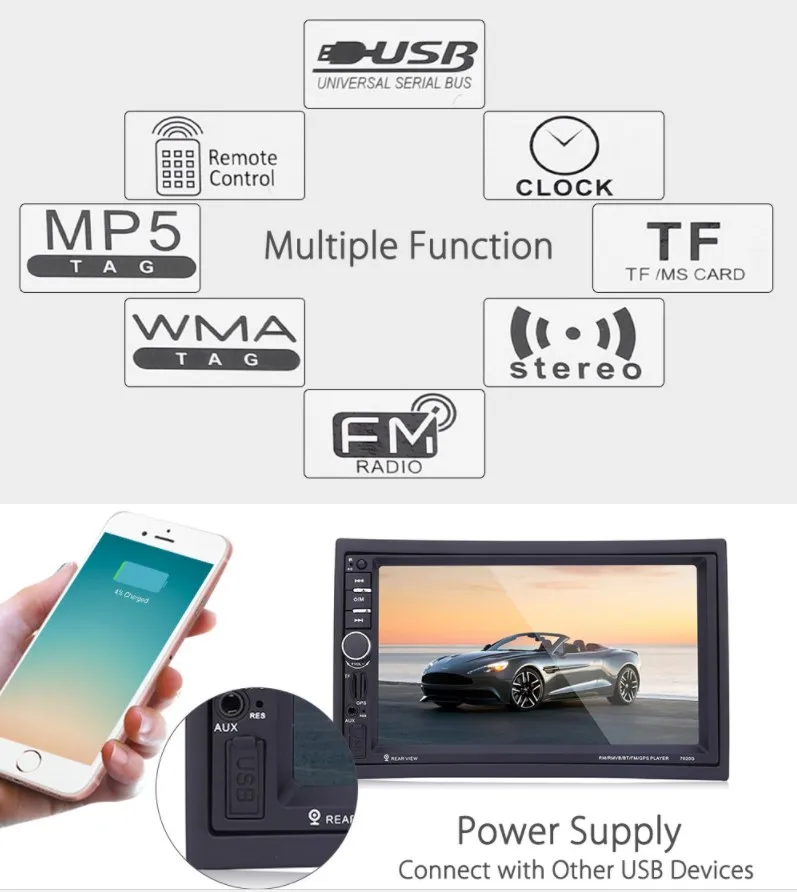Авторадио 7020G 2 din GPS навигация 7 дюймовый автомобильный MP5 плеер Bluetooth HD сенсорный