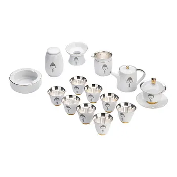 

Ceramic Ask Buddha Teacup Teapot Silvering Inside 999 Sterling Silver Gaiwan Tea Set Home Kung Fu Green Tea Teaware Free Shiping
