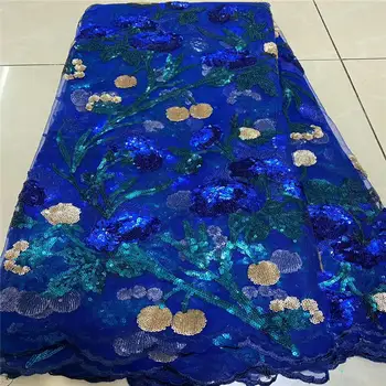 

Popular Net Lace Sequence Fabrics Nigerian Sequins Lace Fabrics High Quality French Mesh Lace Fabric for Wedding Party XZ2991B-4